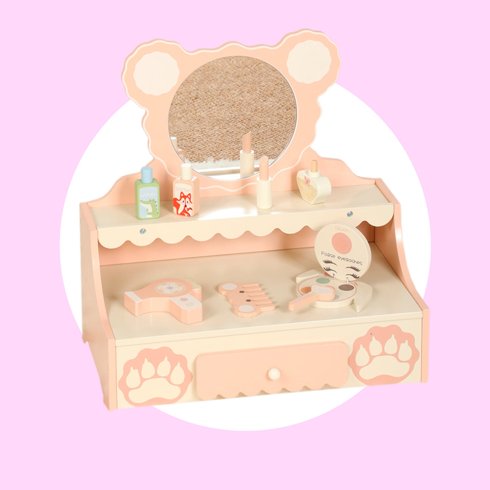 Kids Vanity Set with Storage Drawer Little Girls' Makeup Table with Mirror Toddler Pretend Play Vanity Desk with 8 Makeup Accessories Princess Vanity for 3+ Years Old Kids