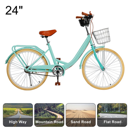 24/26 inch Women City Bicycle Beach Cruiser Bike with Basket & Rack