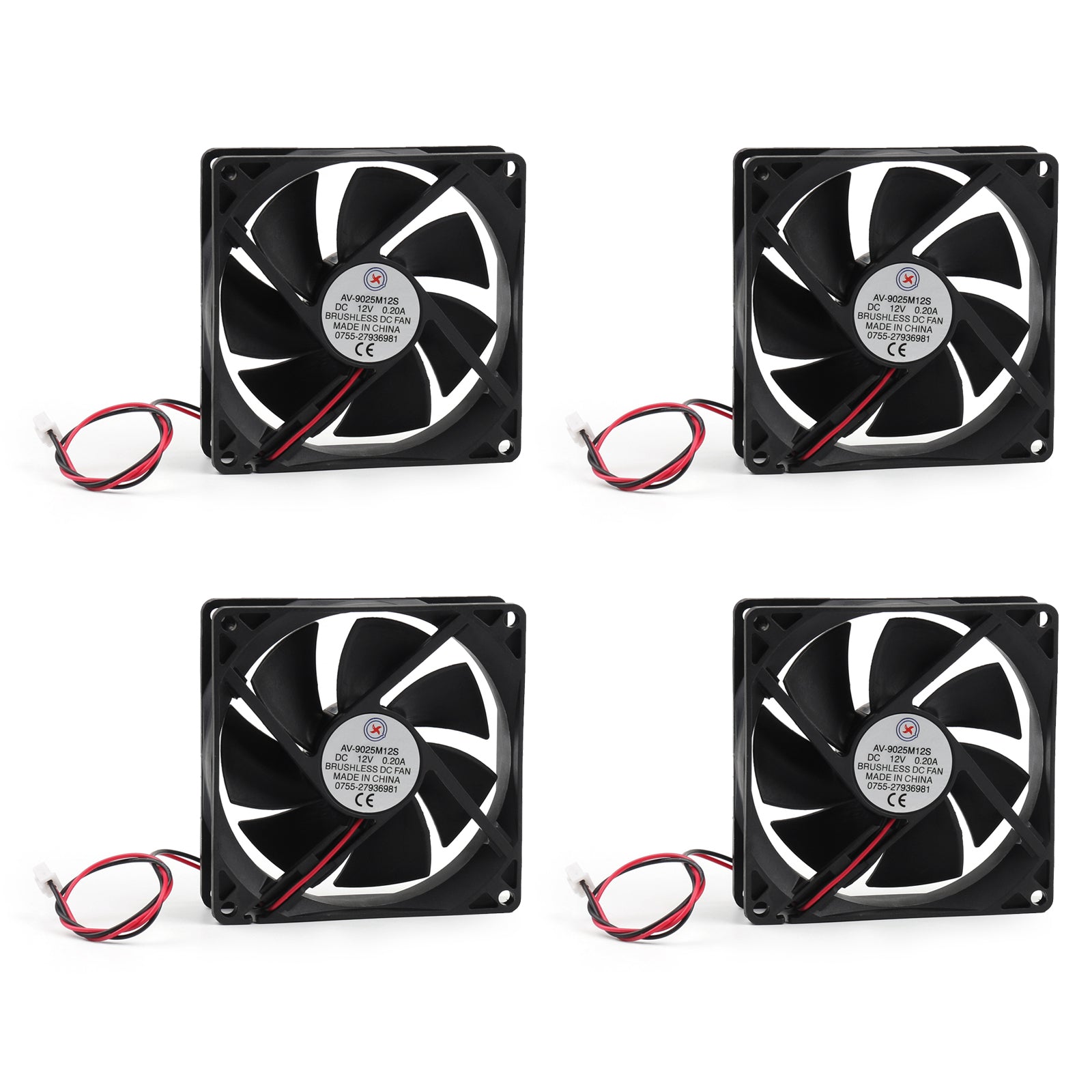 4Pcs DC Brushless Cooling Fan 12V 0.2A 9025S 90x90x25mm 2 Pin CUP Computer Fan
