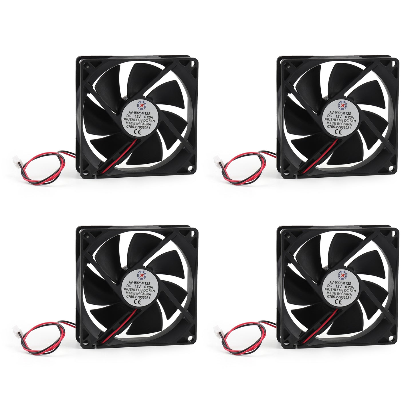4Pcs DC Brushless Cooling Fan 12V 0.2A 9025S 90x90x25mm 2 Pin CUP Computer Fan