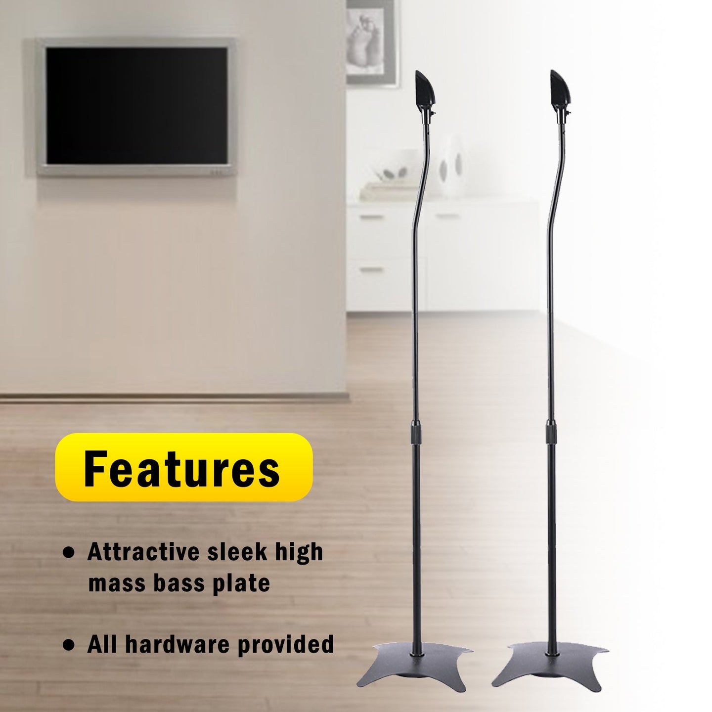 Universal Speaker Stands – Adjustable Height Surround Sound Floor Stand Pair (Set of 2)