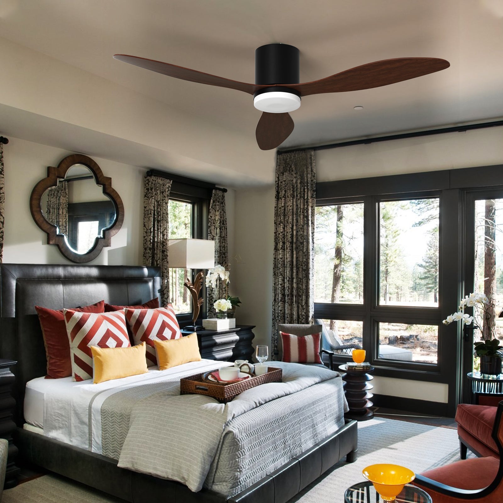 52-Inch Smart Ceiling Fan with Light, Quiet DC Motor, Remote & App Control, Dimmable 3-Color LED, 6-Speed Reversible