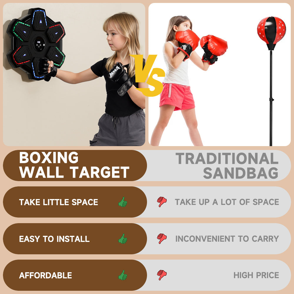 Colorful LED Music Punching Machine with Gloves – Bluetooth Boxing Trainer Wall-Mounted for Adults Perfect for Home & Office Workouts