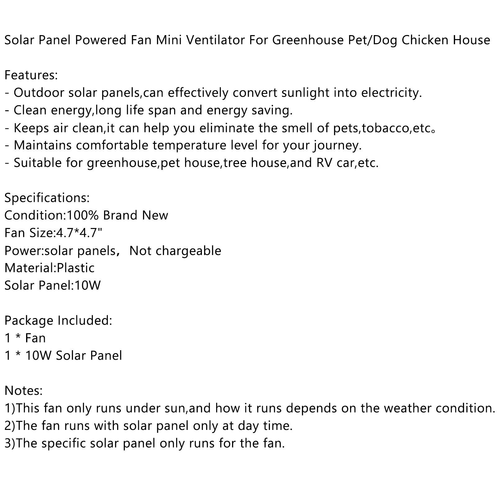 Solar Powered Fan for Chicken Coop, Greenhouse & Dog House, 10W 4.7" Mini Ventilator for Shed & RV
