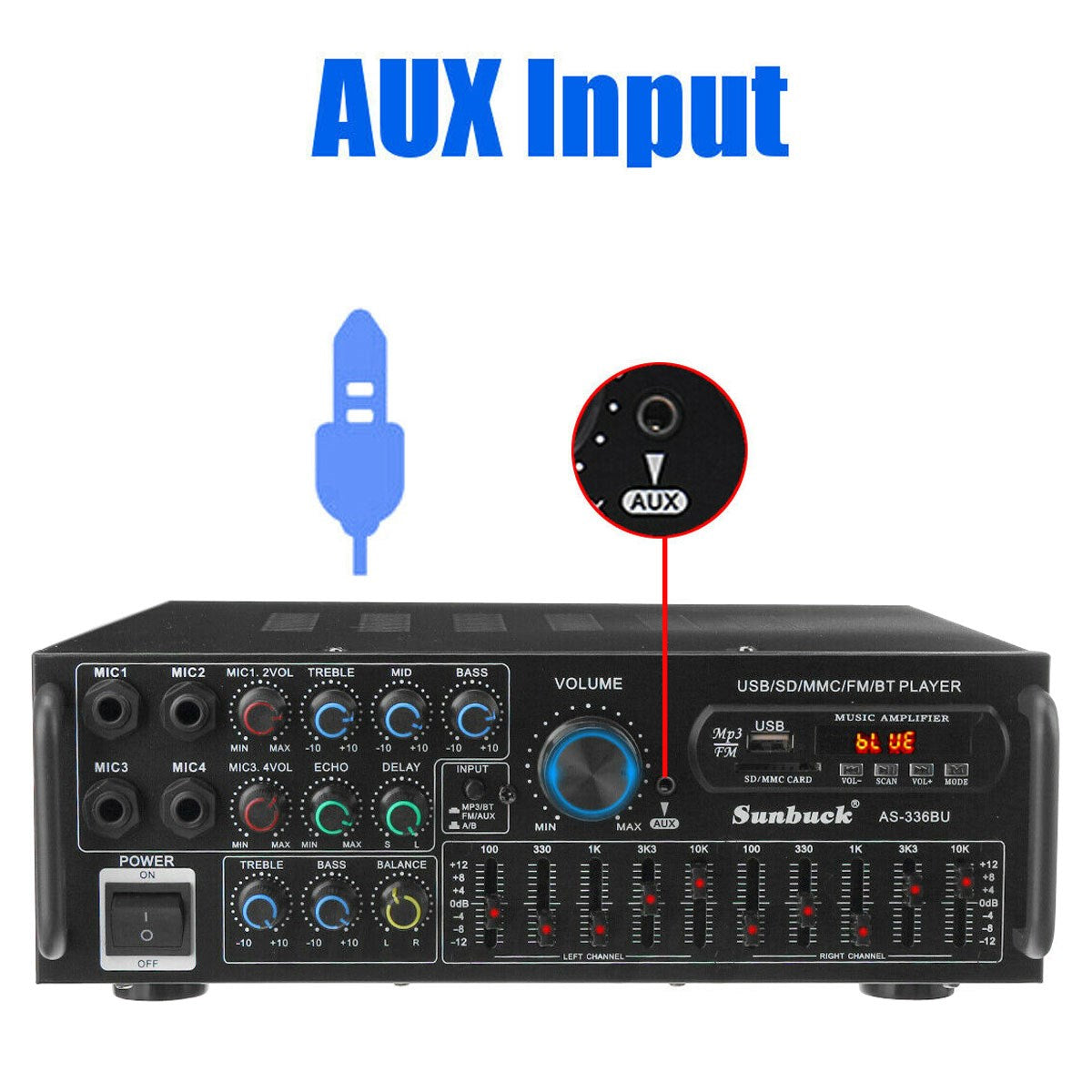 ☆2000W Bluetooth HiFi Power Amplifier Karaoke USB EQ Mixer SUNBUCK with Remote Control for Car and Home