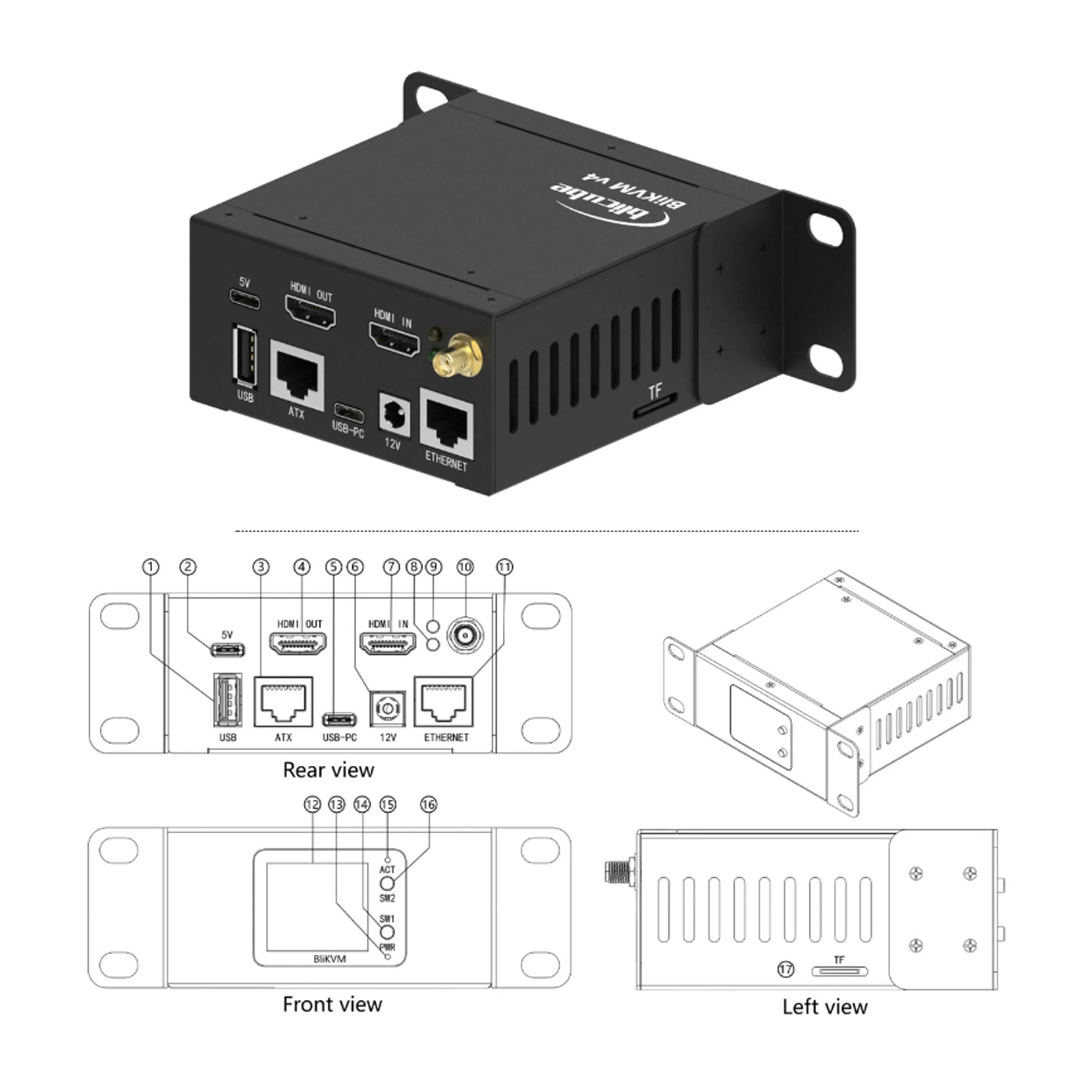 BliKVM v4 HDMI KVM over IP with PoE, HDMI Loop Out, ATX Control & WiFi for Remote Server Management