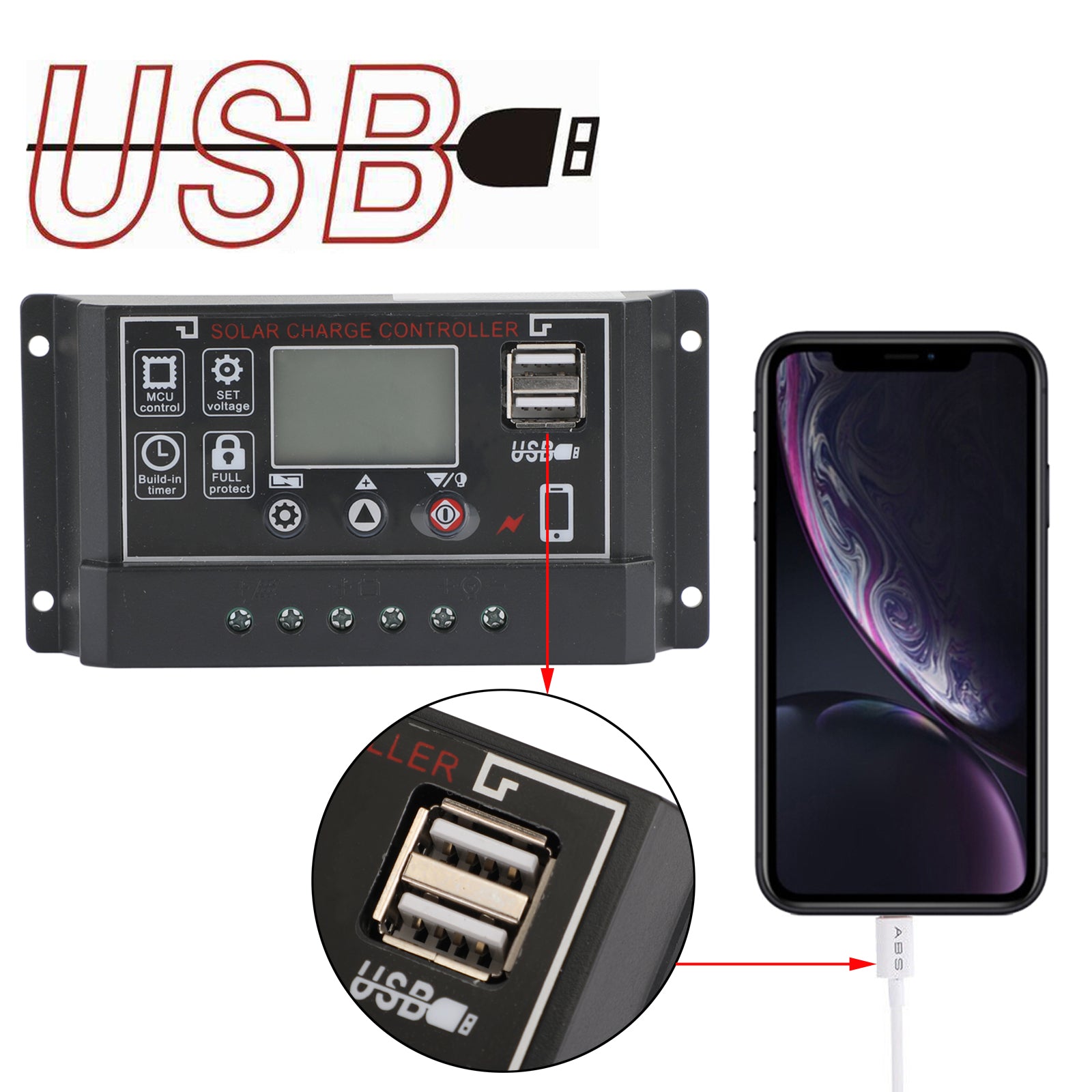 30A 12V/24V Solar Panel Battery Regulator Charge Controller PWM 4-Stage Dual USB