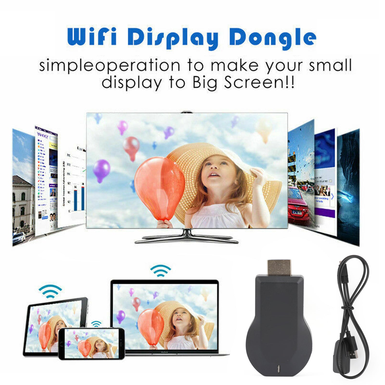 M4 Plus 1080P WiFi Display Dongle, Wireless HDMI Adapter for TV, Supports Airplay & Miracast for iPhone, Android
