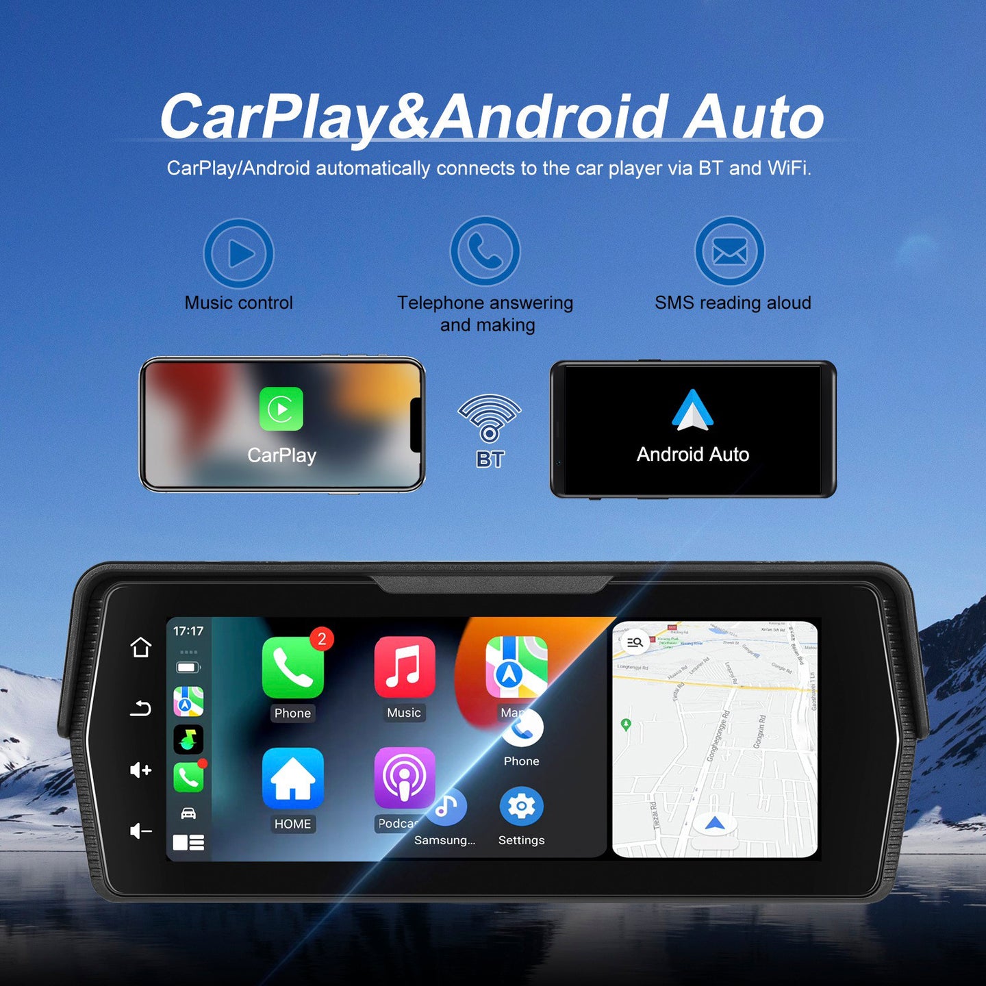 6.86-inch PND Supports Dual Recording Wireless CarPlay Android for Motorcycles