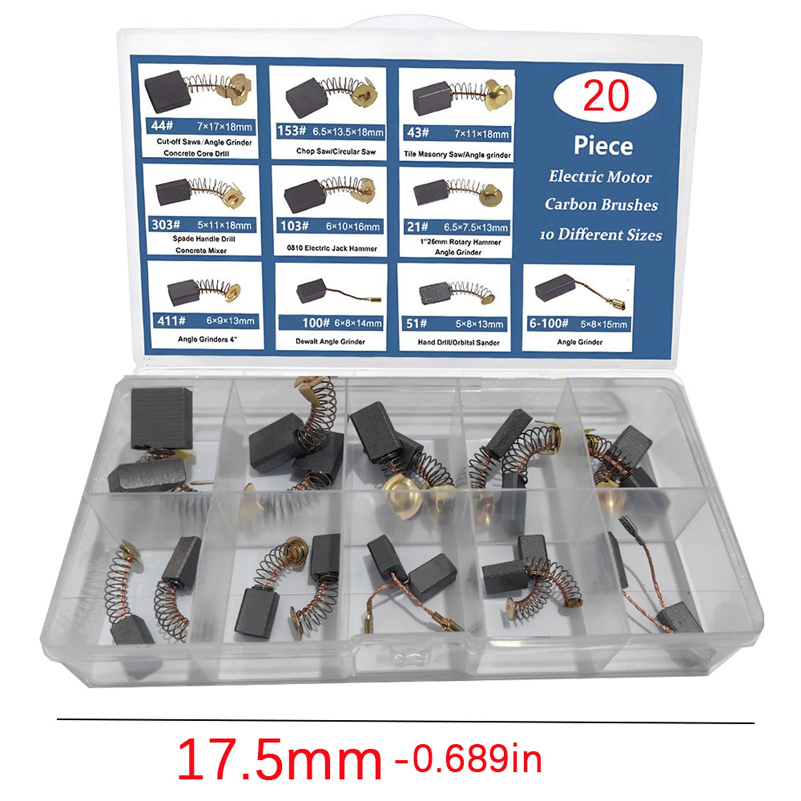 20Pcs 10 Sizes Electric Motor Carbon Brushes Replacement For Power Tool