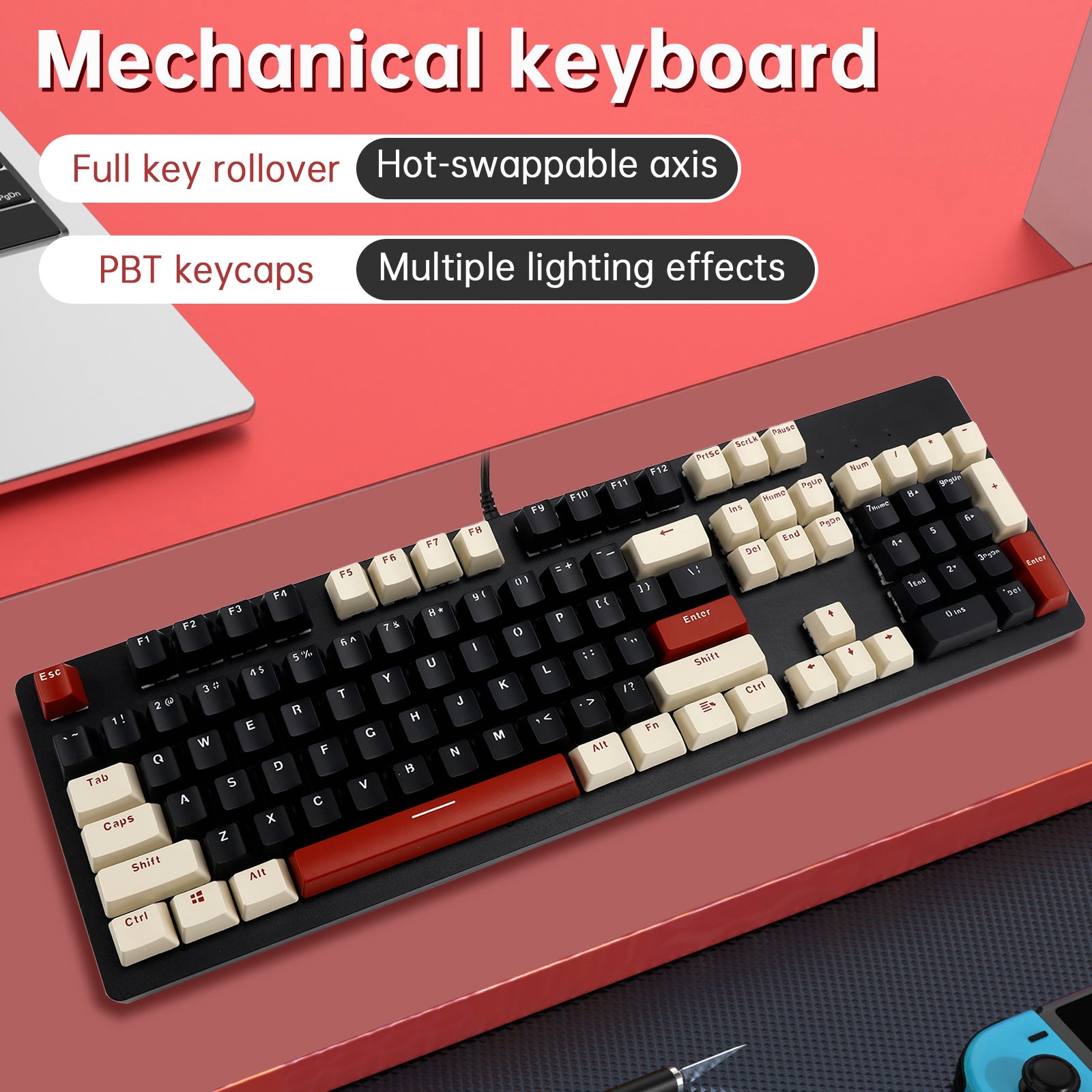 104Key Wired Mechanical Linear Switch Gaming Keyboard With Blue Switch RGB Light