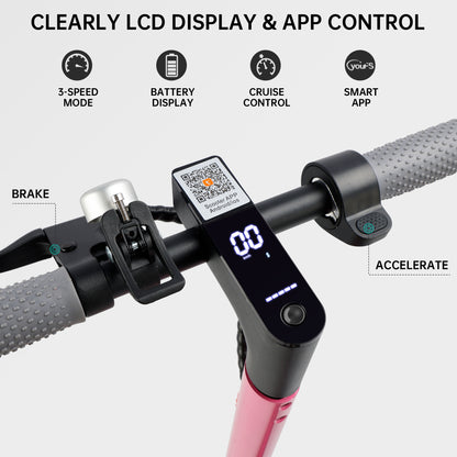 8.5" Folding Electric Scooter 350W, 19 mph, 22 mi Range, UL2272, App, Dual Brakes