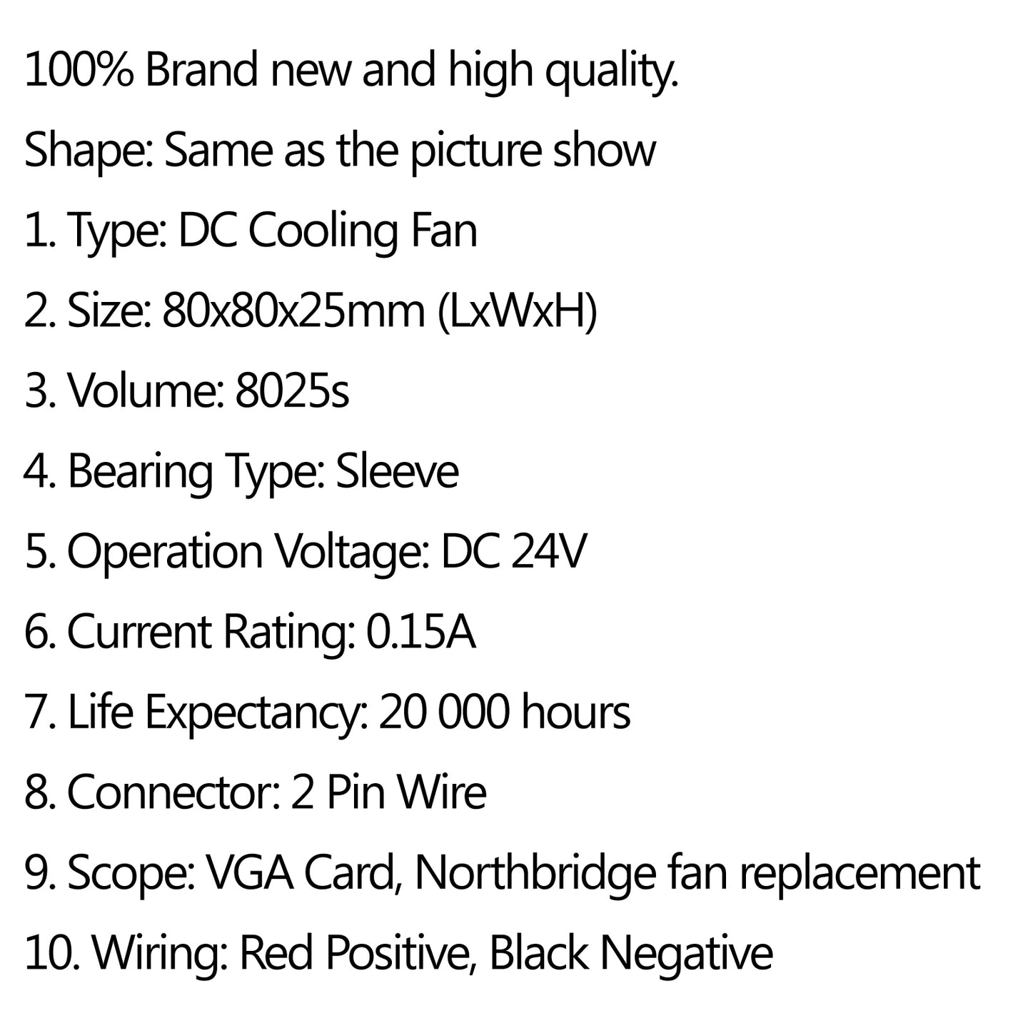 4Pcs DC Brushless Cooling PC Computer Fan 24V 8025s 80x80x25mm 0.15A 2 Pin Wire
