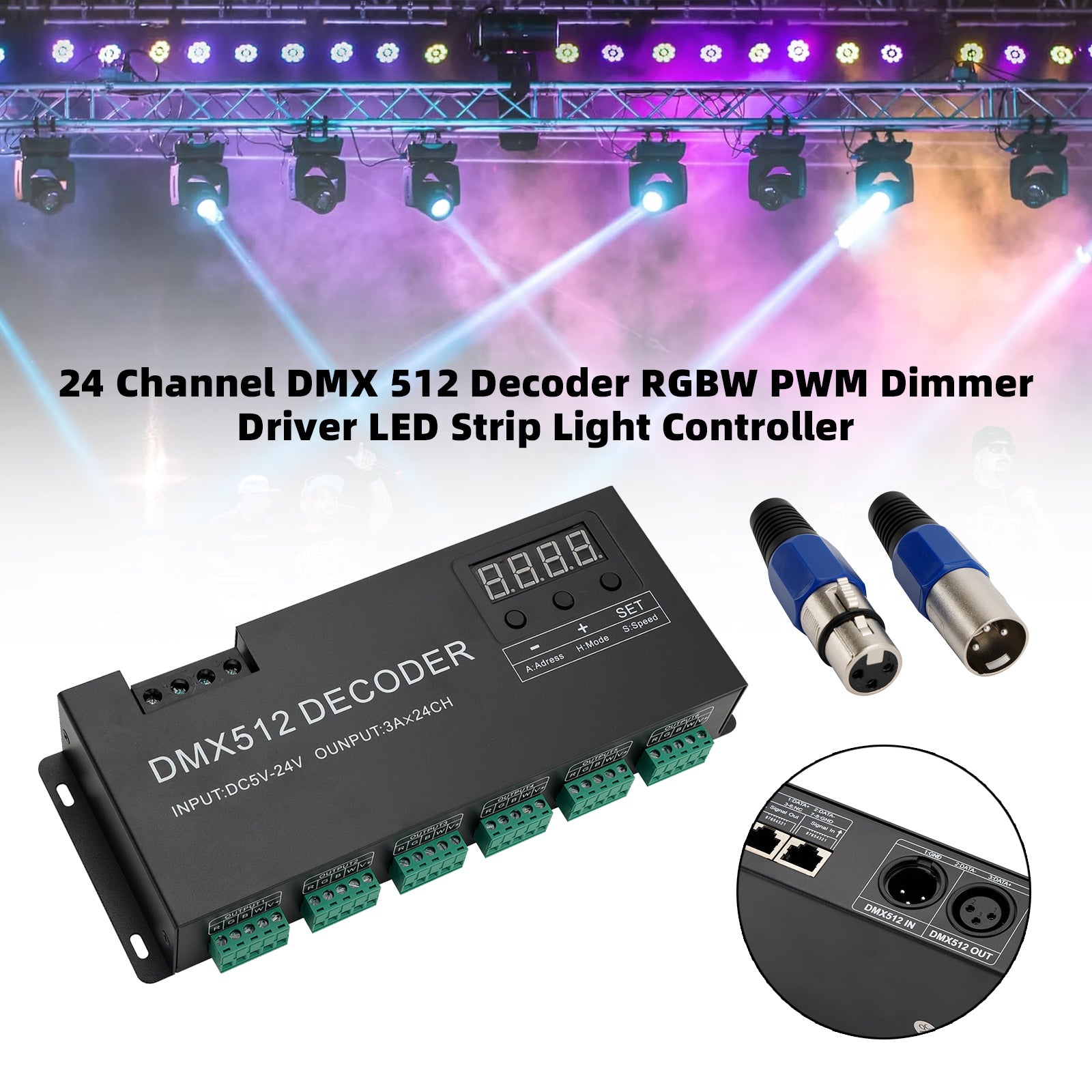 24 Channel DMX 512 Decoder RGBW PWM Dimmer Driver LED Strip Light Controller US