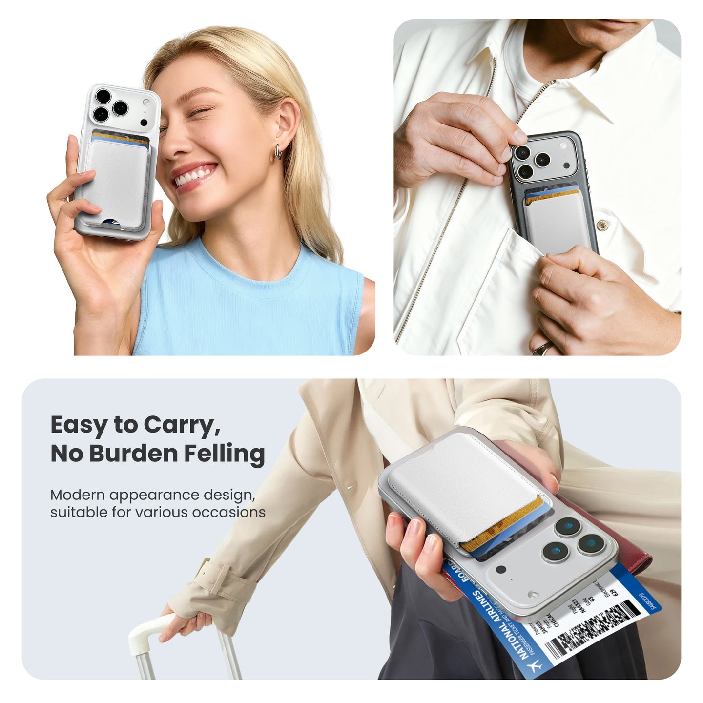 Magnetic Card Holder MagSafe Wallet 3 Card Holder RFID Protection iPhone Wallet Magnetic Strength Vegan Leather for iPhone 17/16/15/14/13/12 Series and Selected Samsung Devices