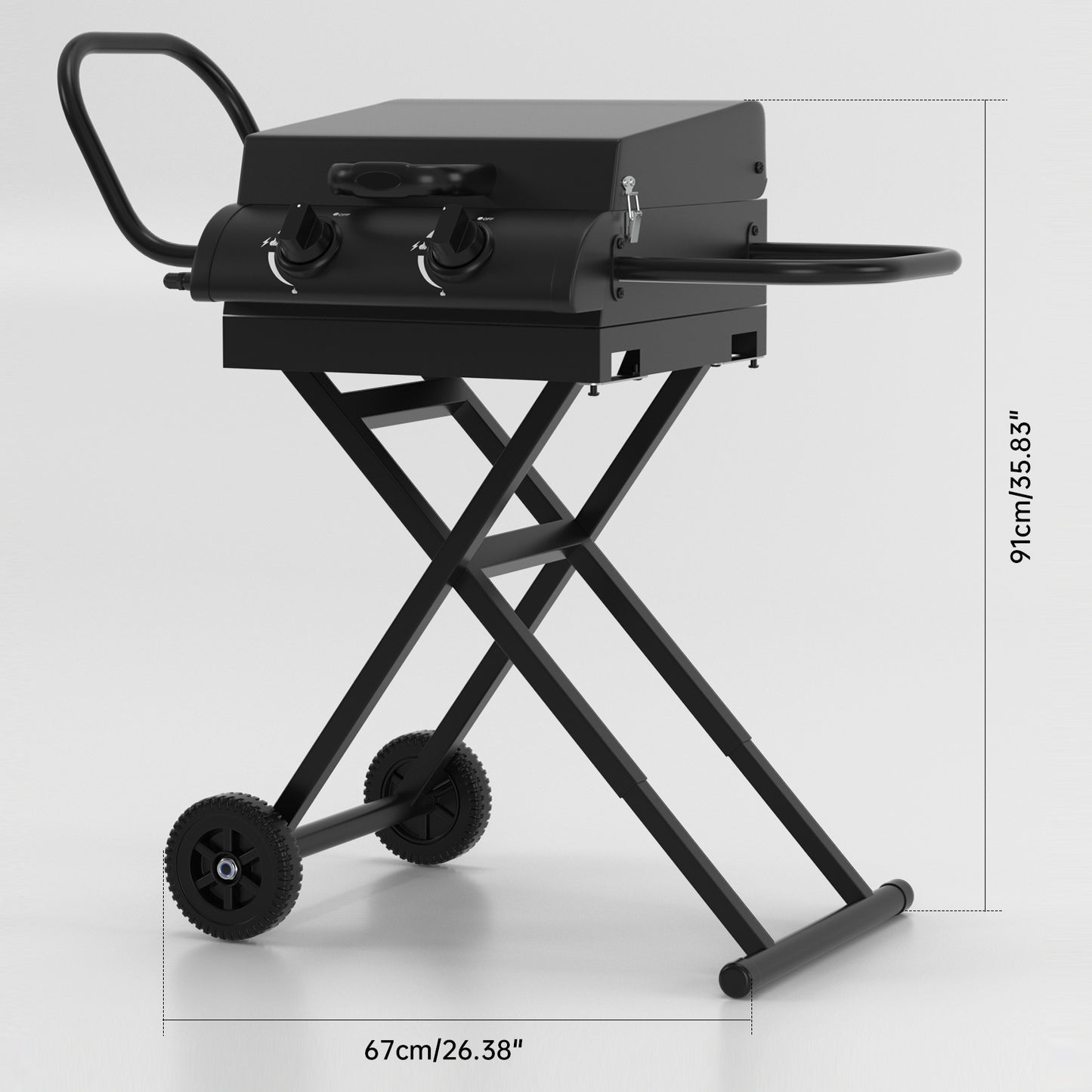16,000 BTU 2-Burner Portable Propane Gas Griddle with Folding Scissor Legs, Hood & Side Shelf for Outdoor Cooking