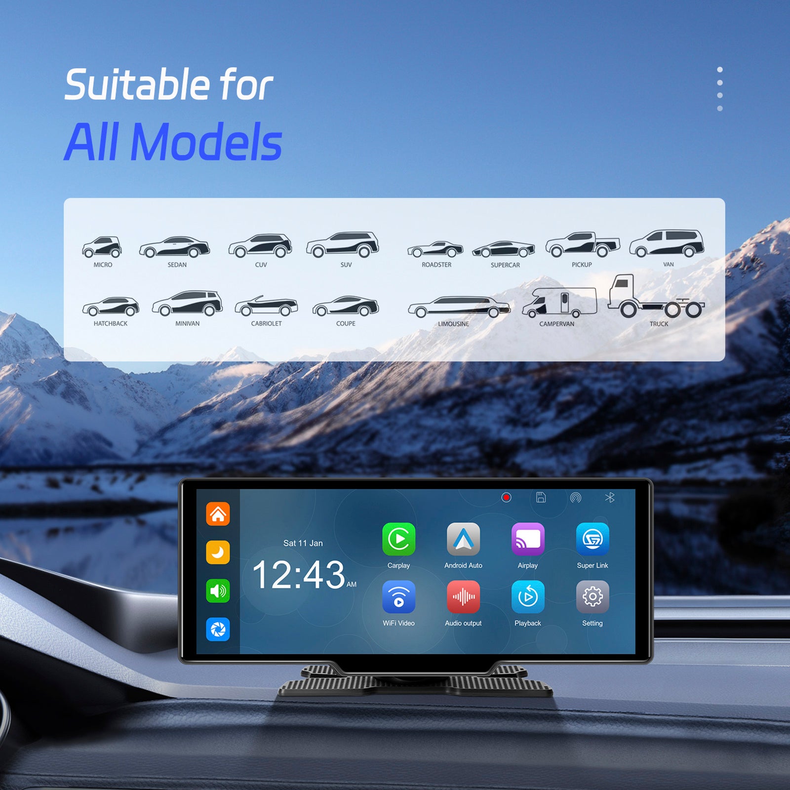 10.26" Portable Bluetooth Car Navigation Wireless Carplay Car Radio AHD Camera