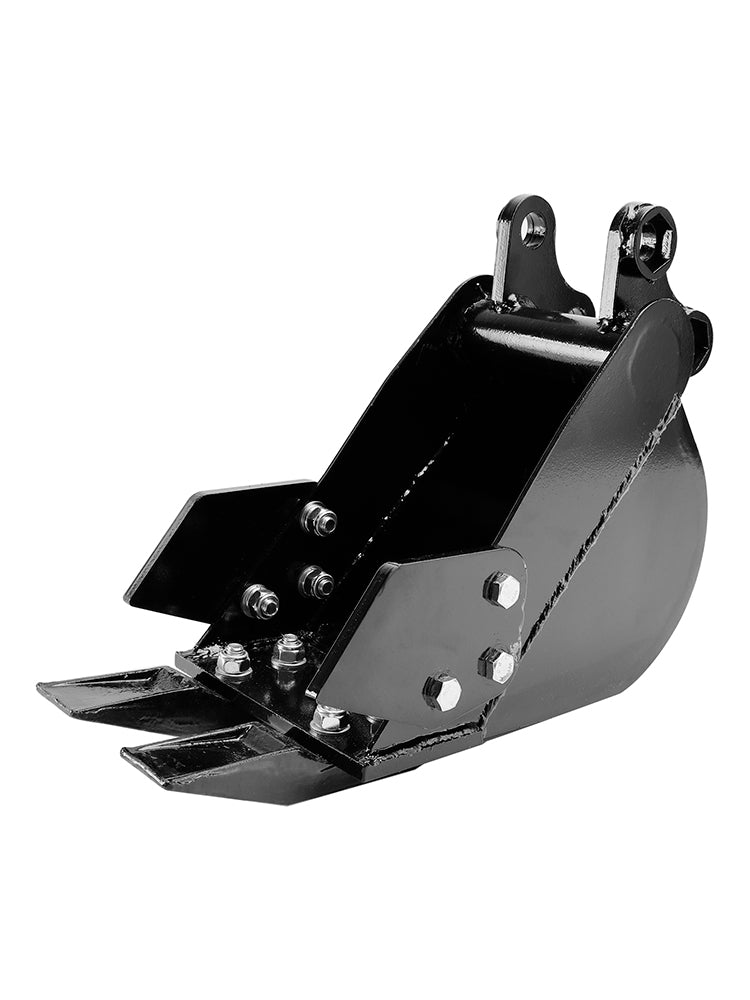8" (200mm) Mini Excavator Trenching Bucket, 2-Tooth, Fits 25mm Pins, 90mm Pin Centers, 90mm Span