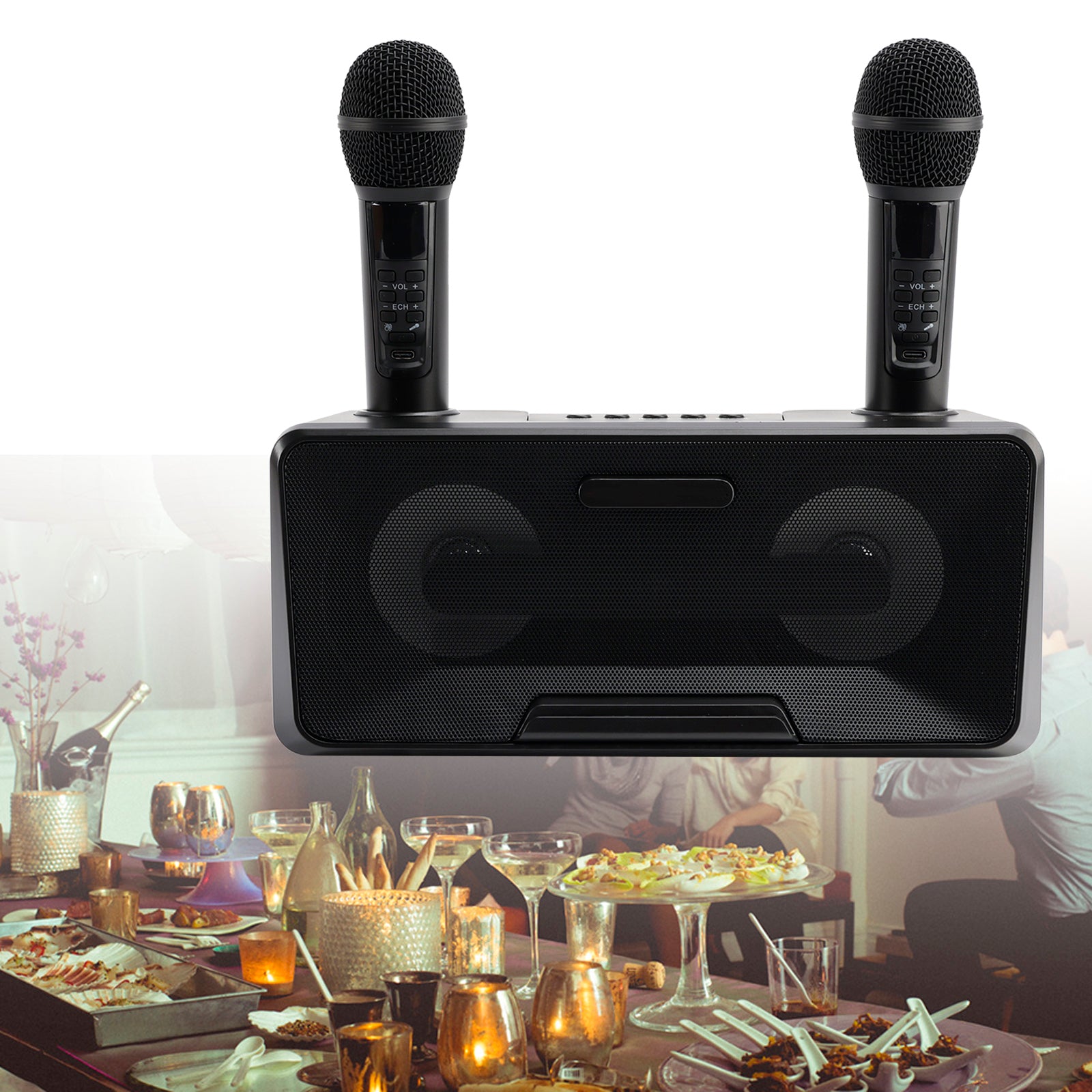 Wireless Bluetooth Speaker – All-in-One Portable Karaoke System with Dual Microphones for Outdoor Use