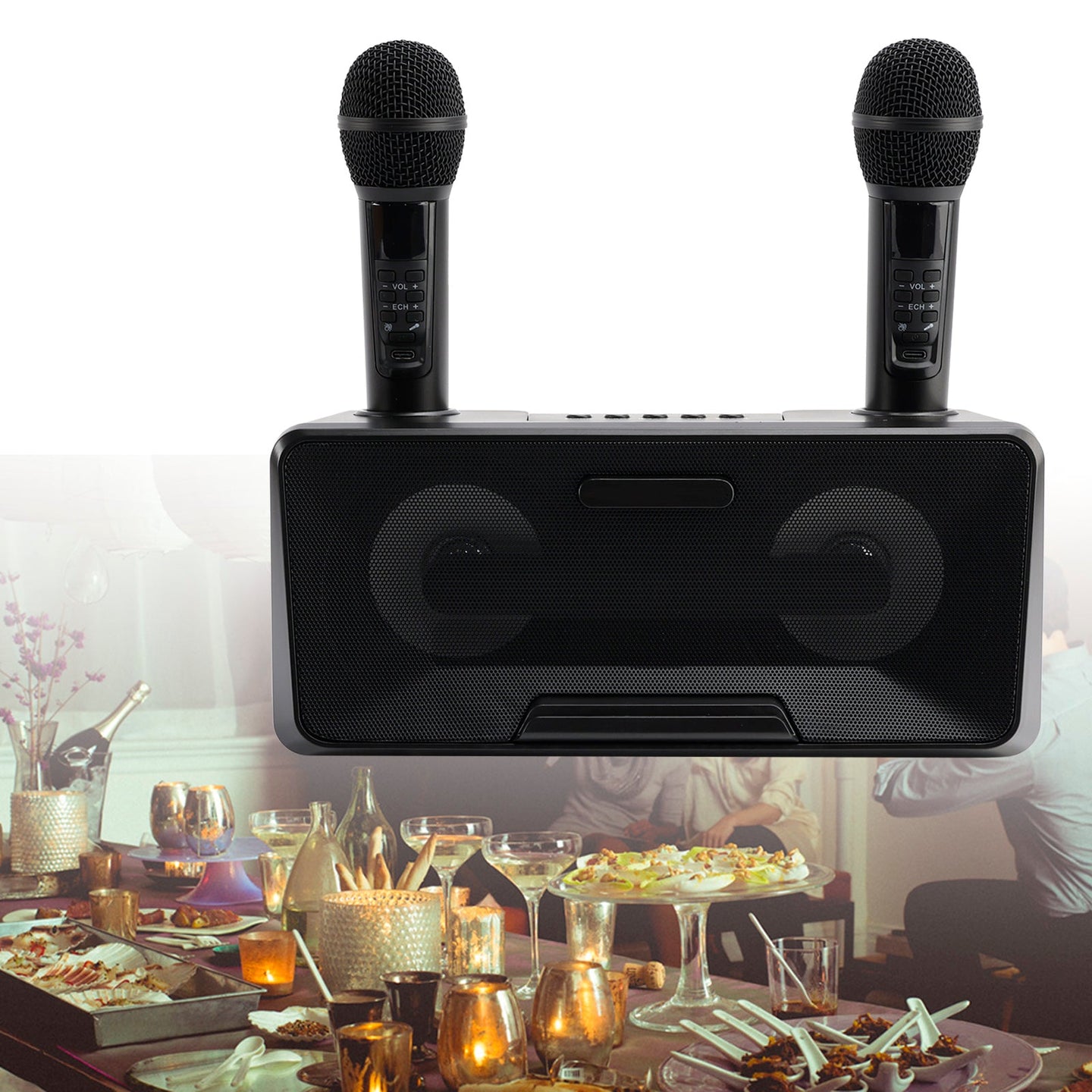 Wireless Bluetooth Speaker – All-in-One Portable Karaoke System with Dual Microphones for Outdoor Use
