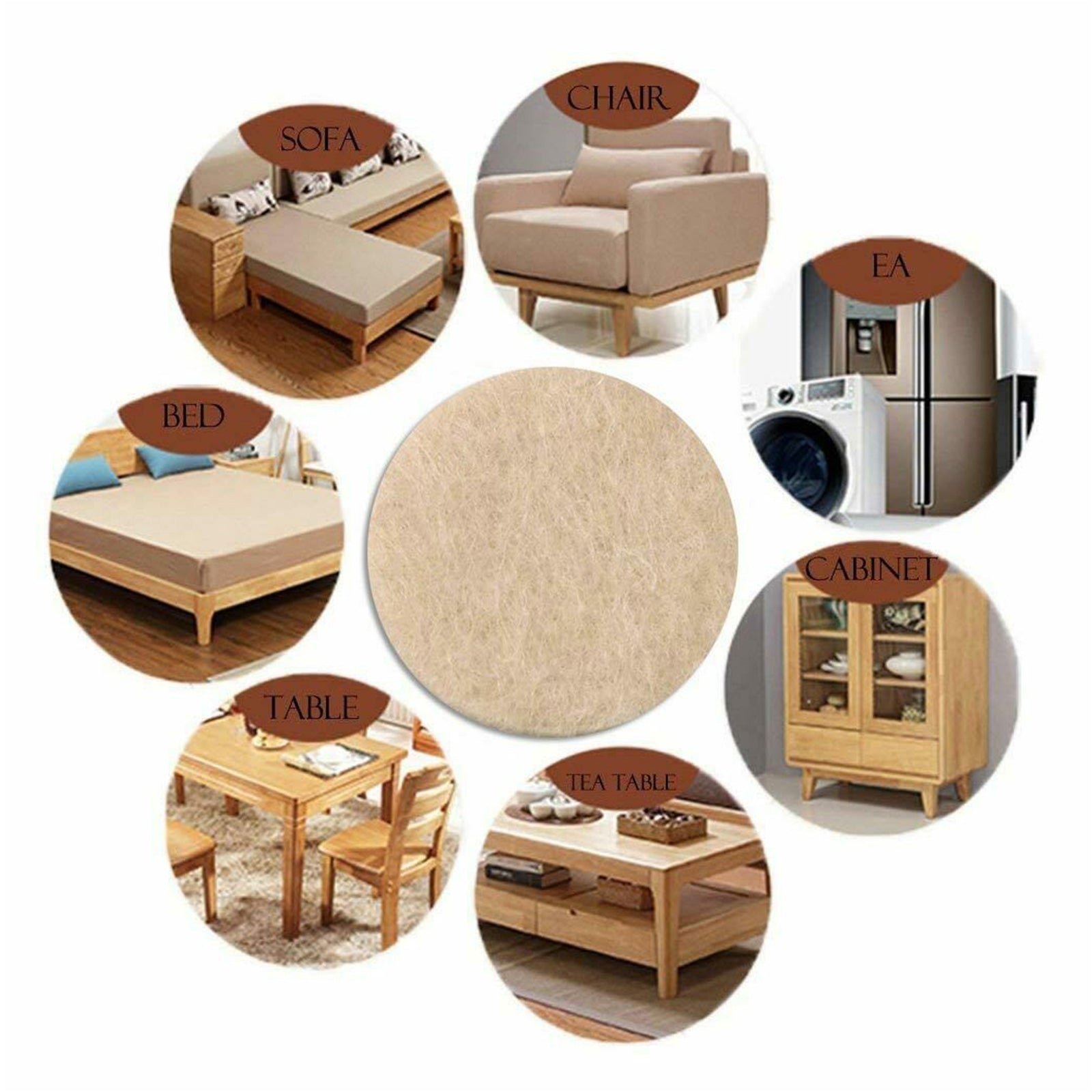 20mm STICK ON FURNITURE FELT PADS Anti-Skid Round Solid Oak Wood Floor Protector