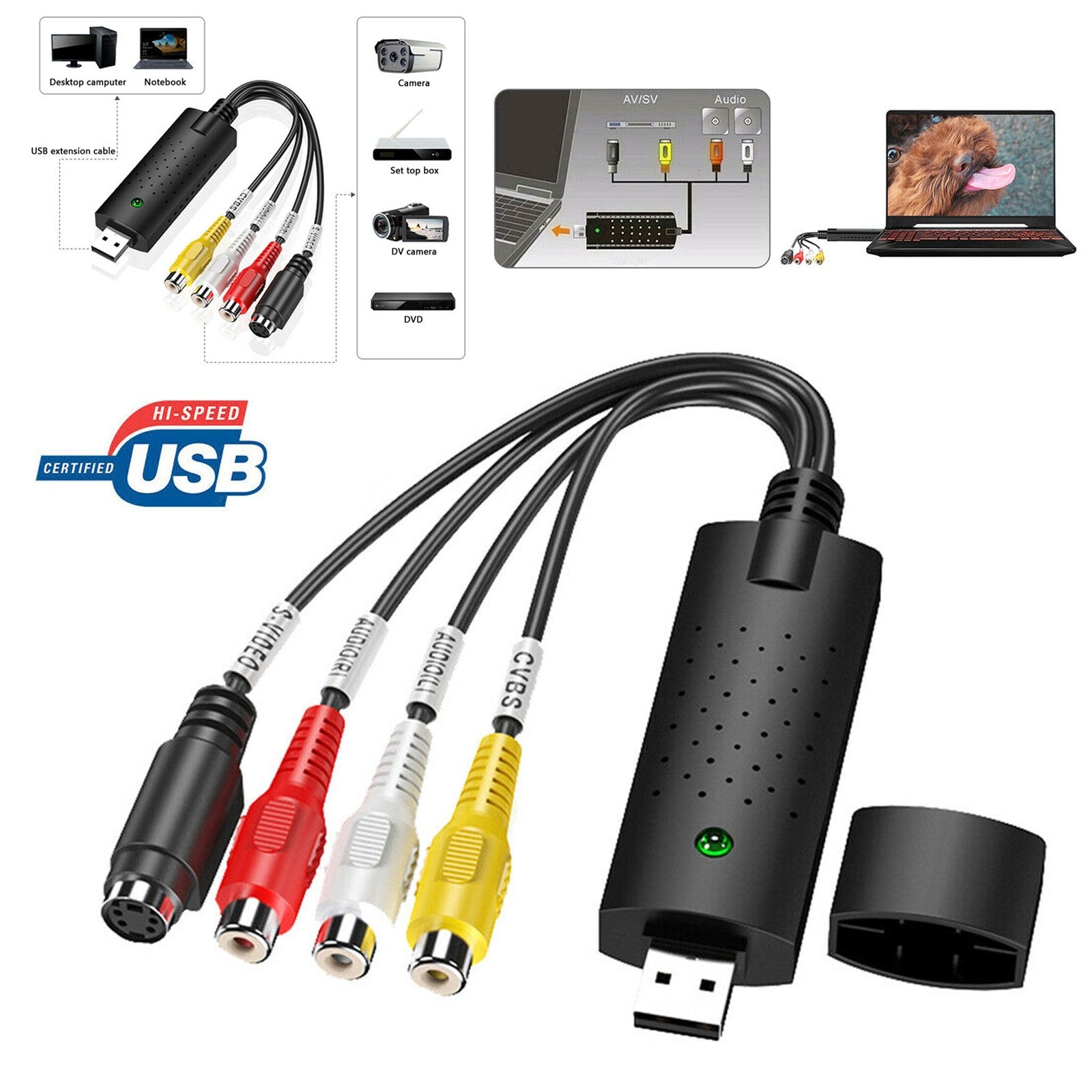 VHS to Digital Converter, USB 2.0 Video Capture Card to Convert VCR, Hi8 Tapes to DVD for PC/Windows 10