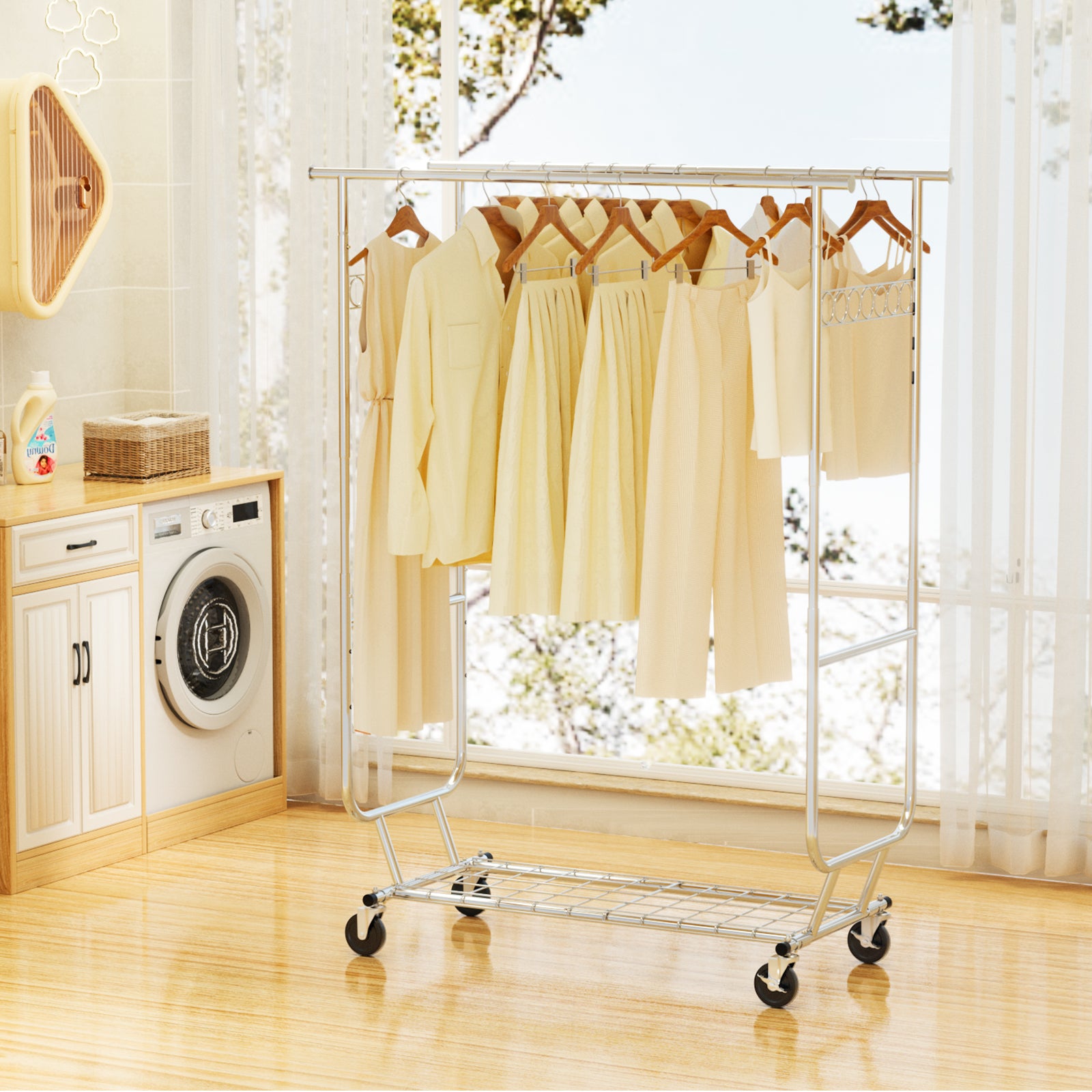 Portable Closet 660lbs Clothing Racks with Wheels Heavy Duty Clothes Rack Metal Clothes Storage