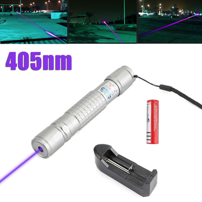 405nm 5mW Rechargeable Blue-Violet Laser Pointer Kit with 18650 Battery & Charger, High Power Pen for Presentations