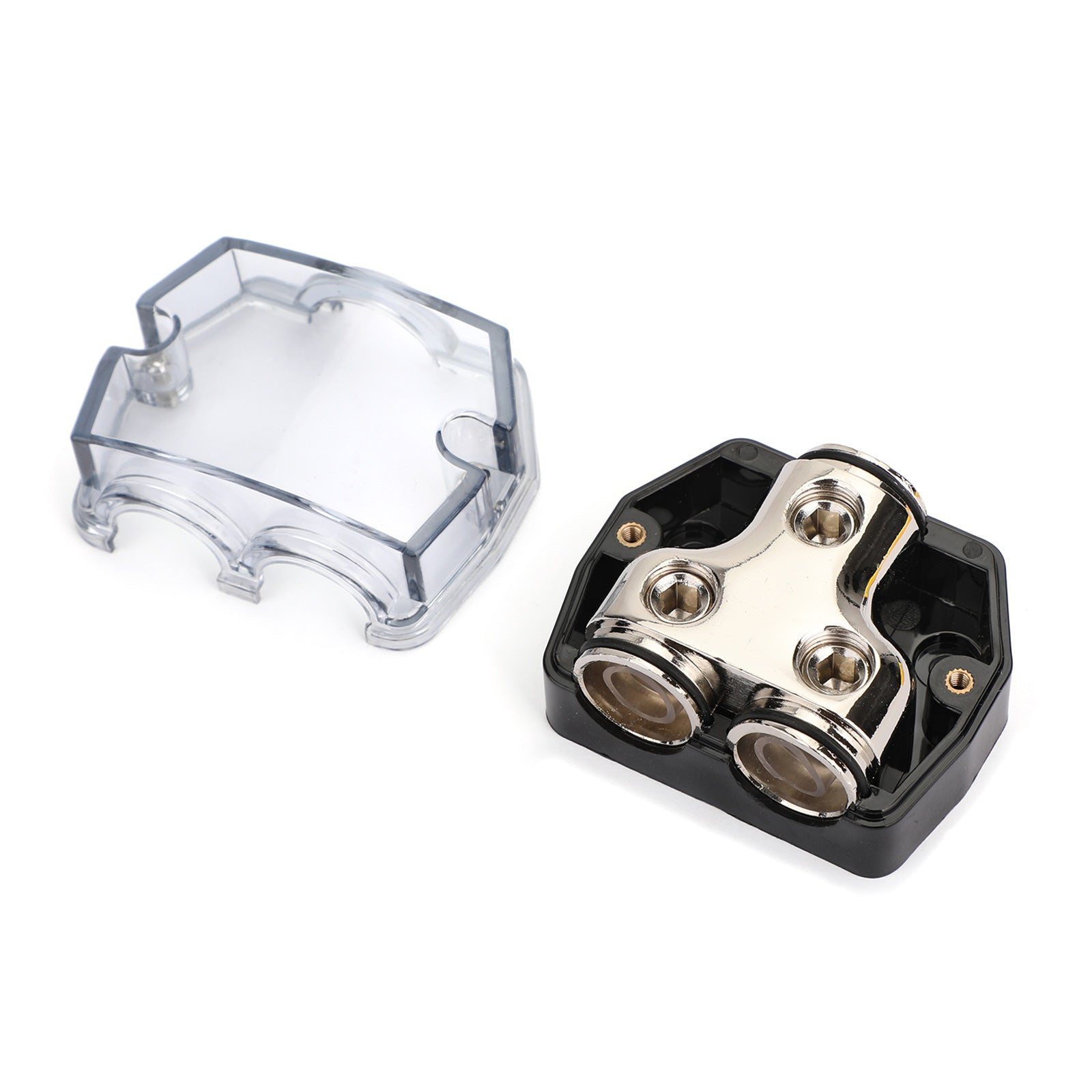 Heat resistant Splitter Clear Cover Nickel Plated 2pcs Distribution Block 1x0 In 2x0 GA Out Splitter Fusebox plastic housing for Car Audio Marine