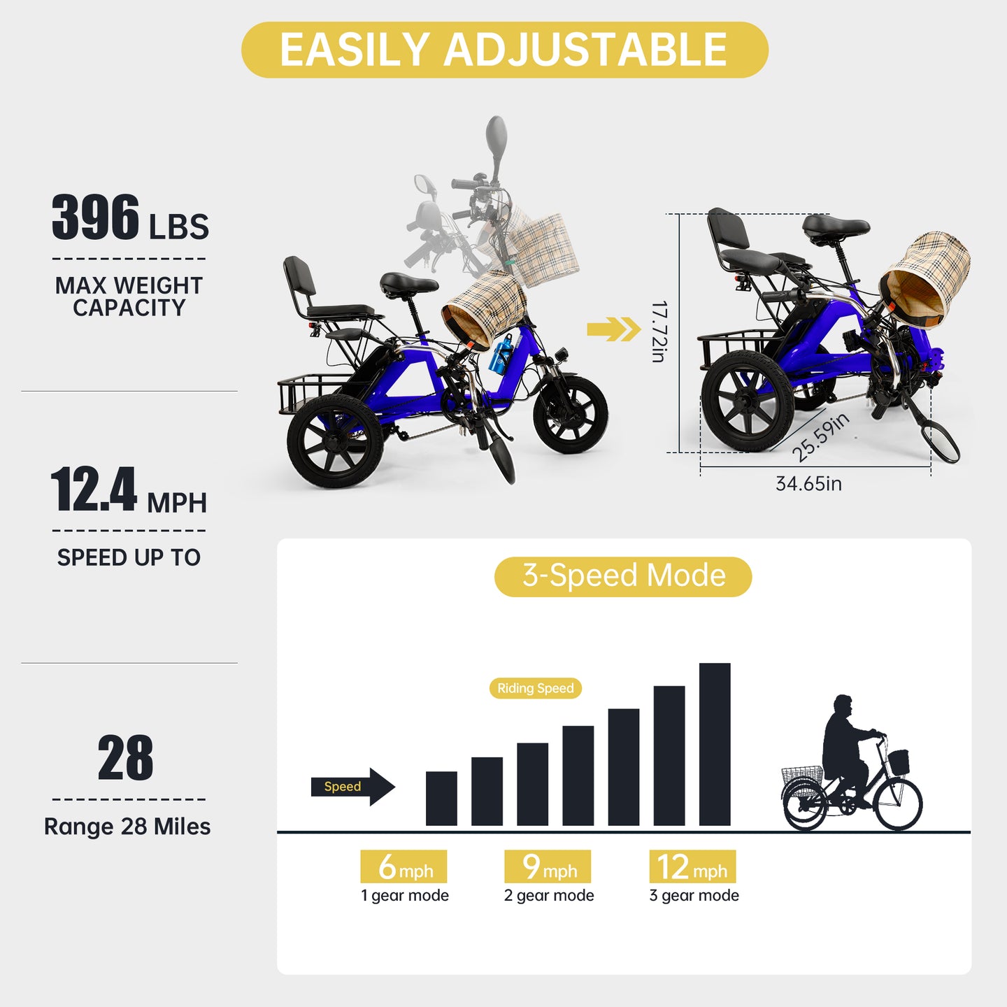 3 Wheel E-Trike Electric tricycle for Adult Folding Motorized 48V 350W