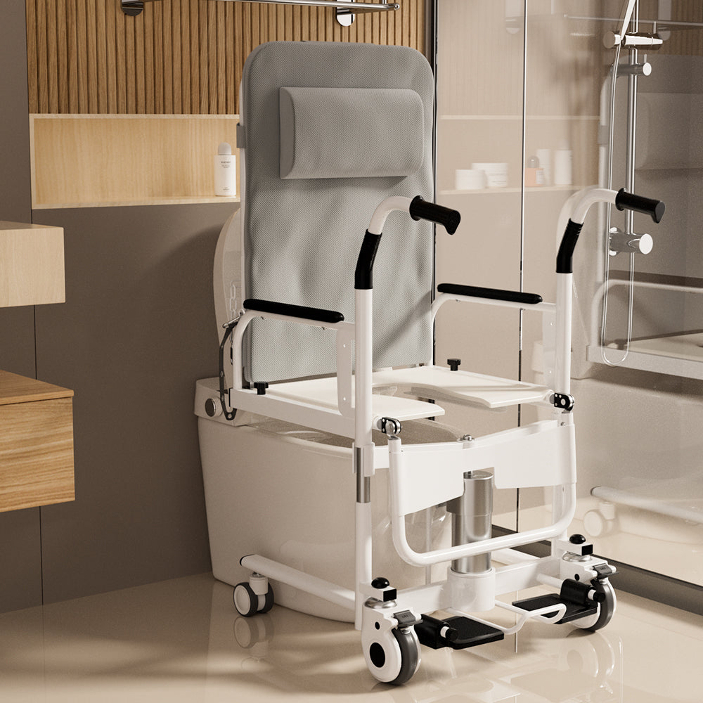 4-in-1 Lift Wheelchair, Waterproof, Shower/Toilet/Transfer, 150 kg Capacity