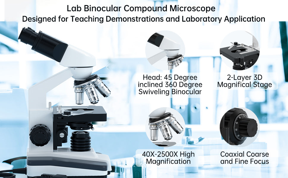 Binocular Compound Microscope For Adults Students 40X-2500X Magnification