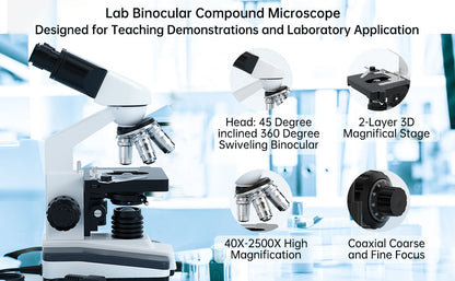 Binocular Compound Microscope For Adults Students 40X-2500X Magnification