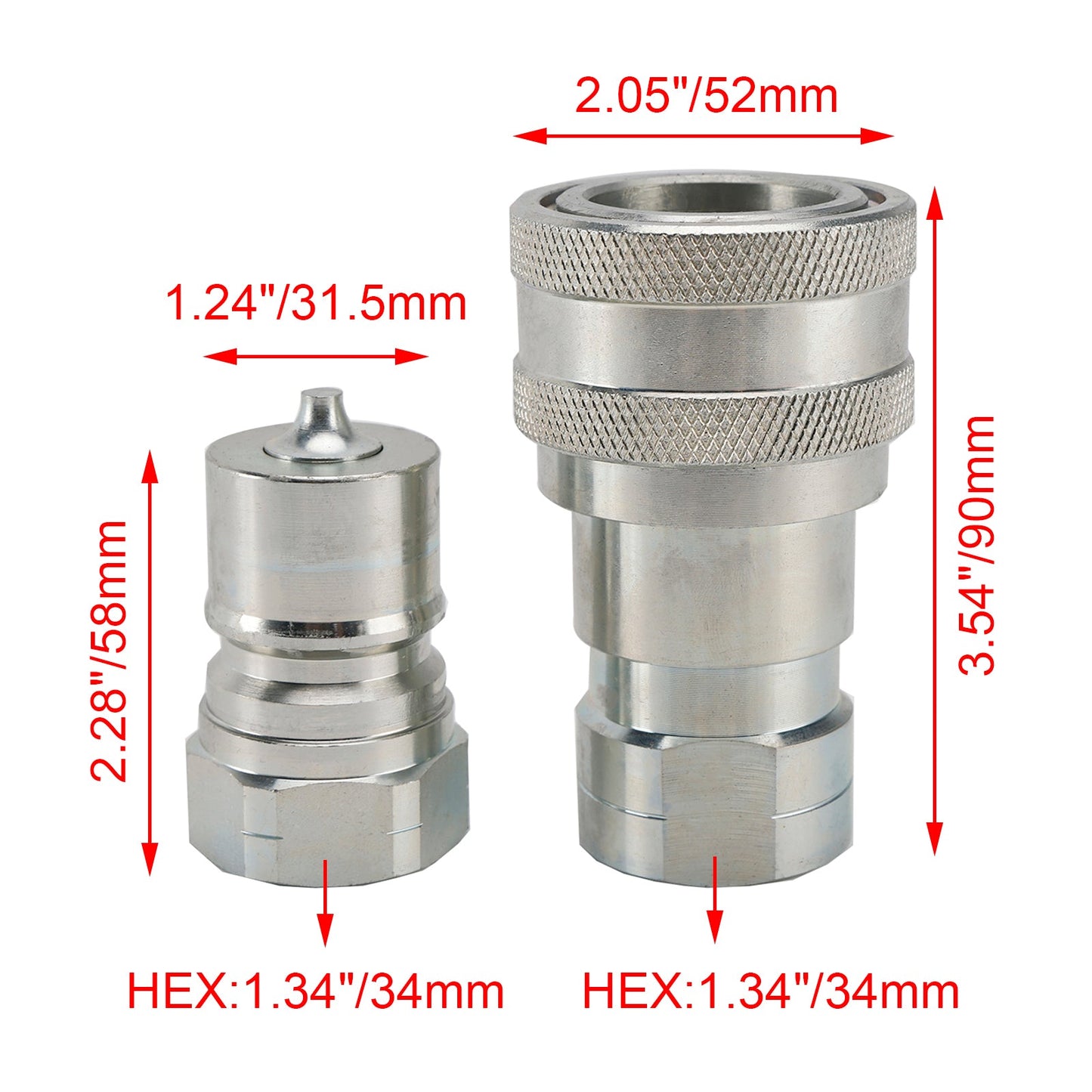 3/4" NPT Hydraulic Quick Connect Coupler ISO B 7241 Male & Female