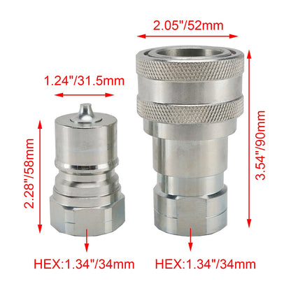 3/4" NPT Hydraulic Quick Connect Coupler ISO B 7241 Male & Female