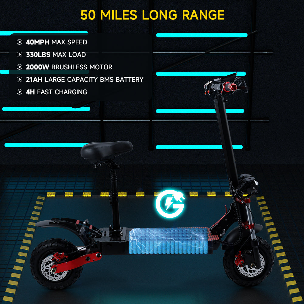 2000W 21ah off-road alloy electric scooter for adult With large display screen