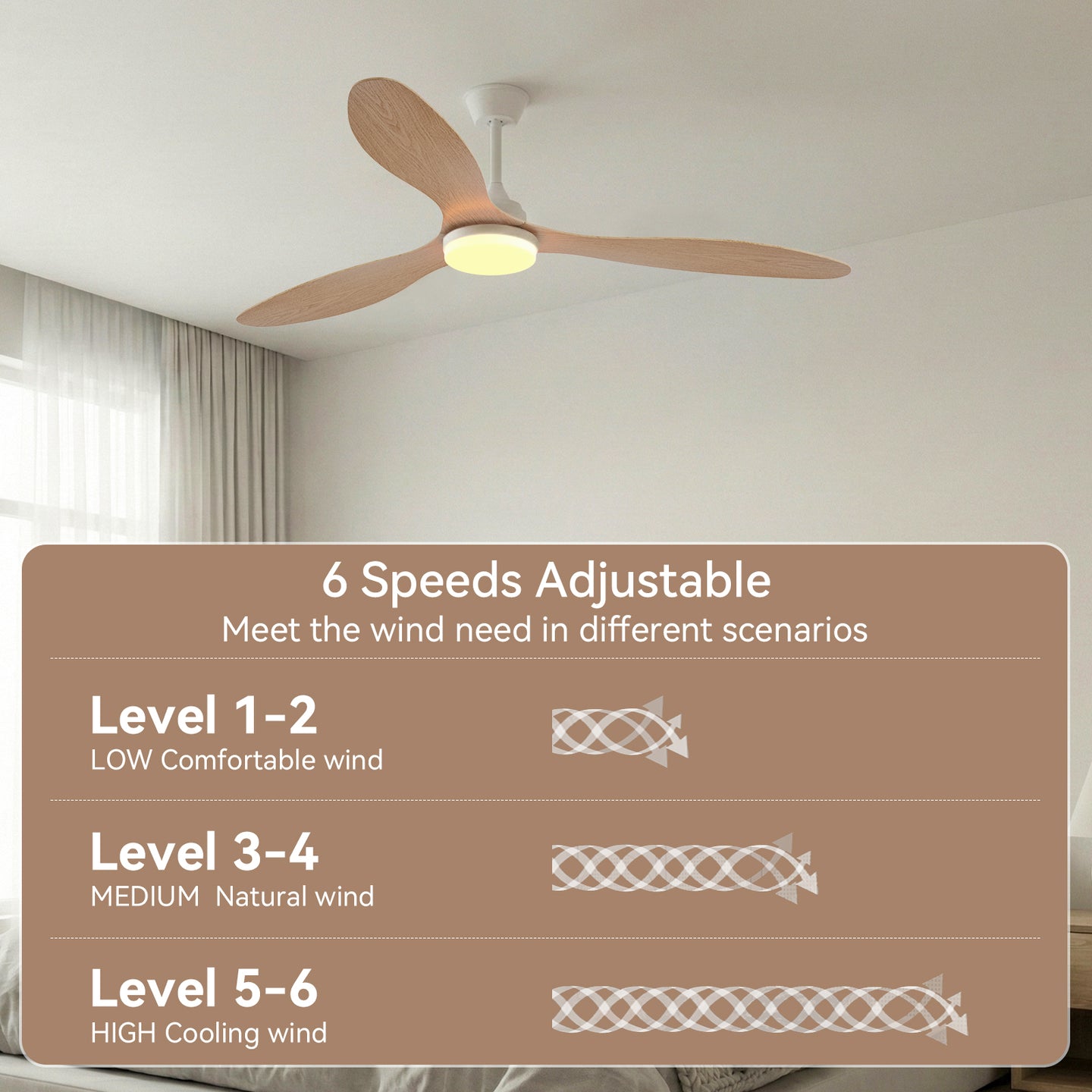 Remote Quiet 6 Speeds Black White Modern 52" Pendant Ceiling Fan with Light