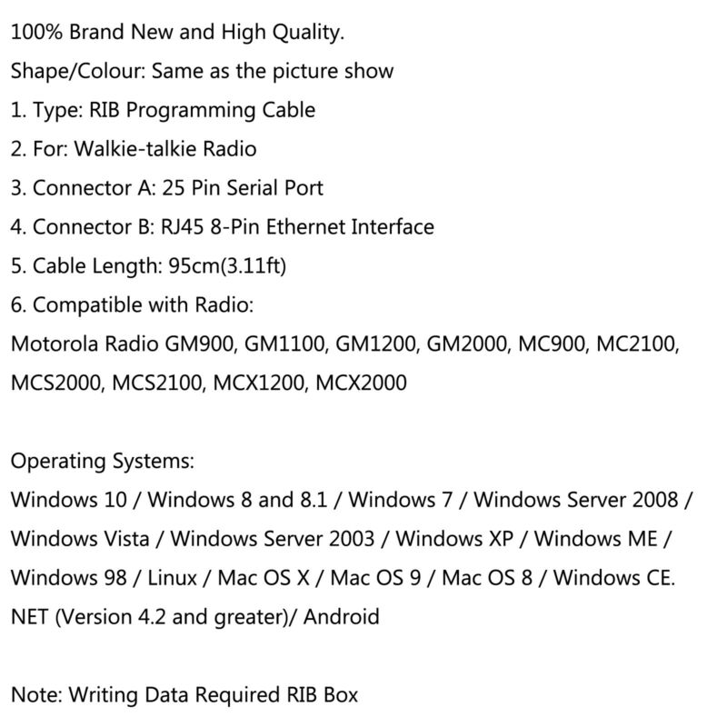 RIB GM2000 Cable MCS2000 Programming for Radio GM900 GM1100 GM1200