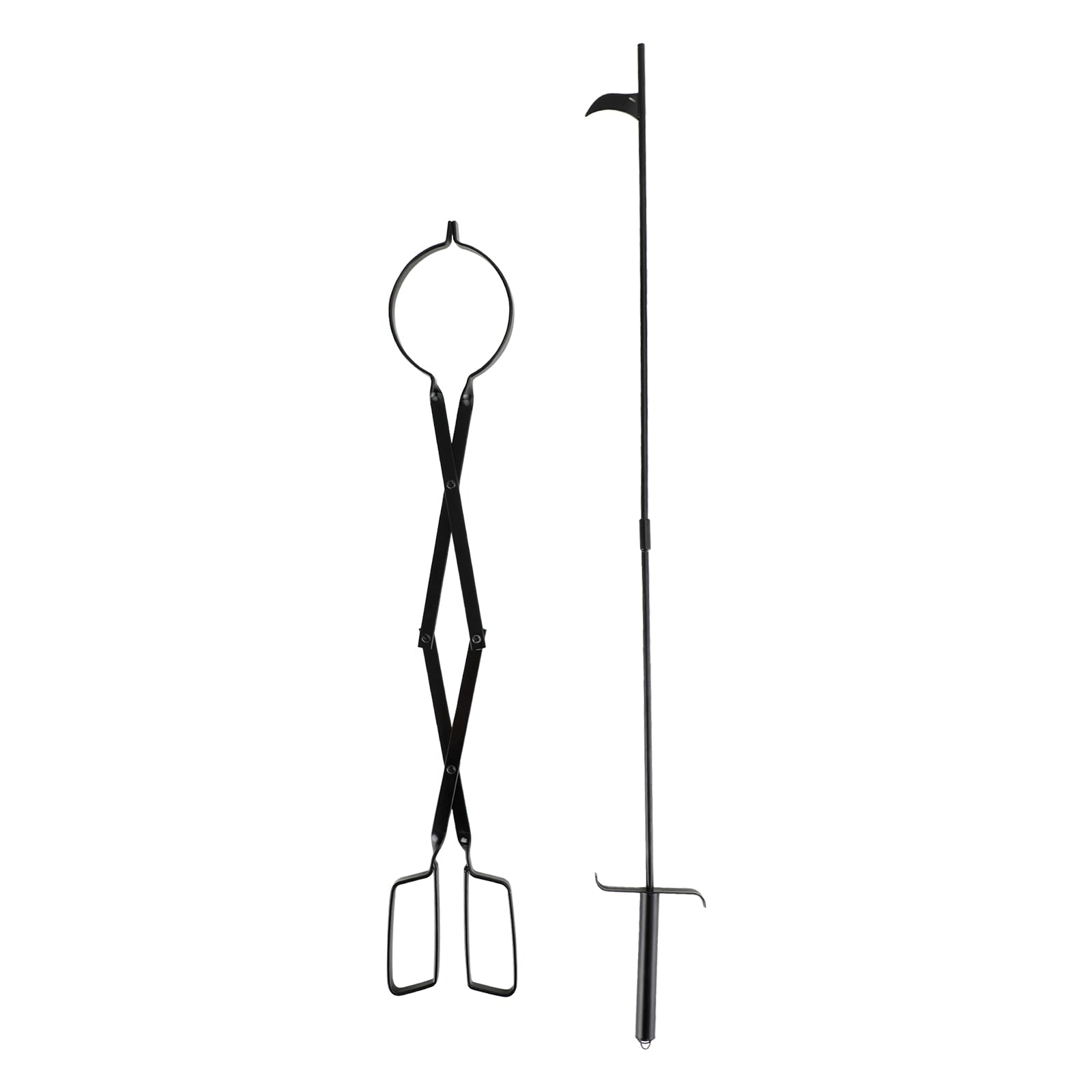 2PCS Hearth Tool Fireplace Set Fire Tools Set Campfire Tongs Fire hook Black