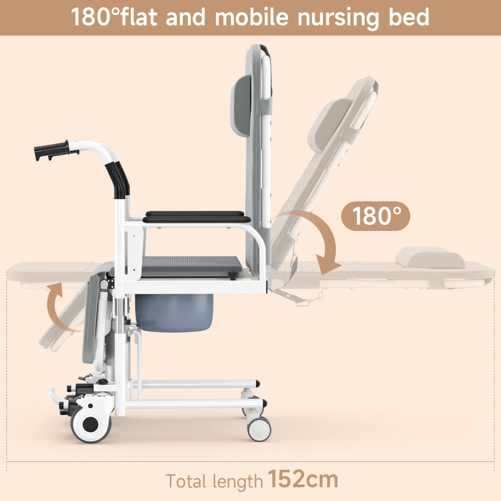 4-in-1 Lift Wheelchair, Waterproof, Shower/Toilet/Transfer, 150 kg Capacity