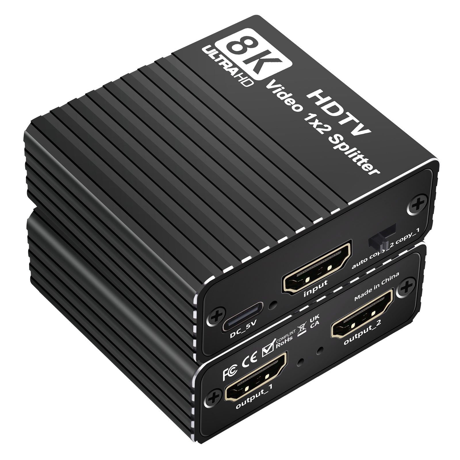 8K HDMI 1 to 2 Splitter HD2.1 8K60hz/4K120/1080P240hz EDID Mirroring Two Screens