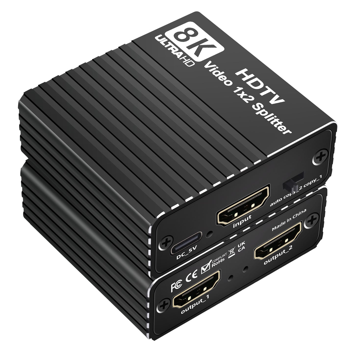 8K HDMI 1 to 2 Splitter HD2.1 8K60hz/4K120/1080P240hz EDID Mirroring Two Screens