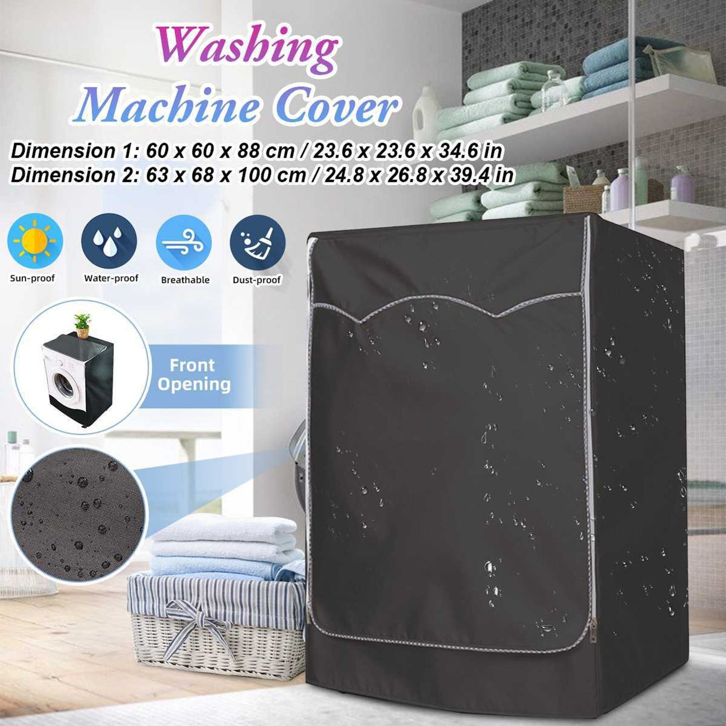 Waterproof Washing Machine Top Dustproof Cover Protect Front Load Washer Dryer, 63x68x100cm