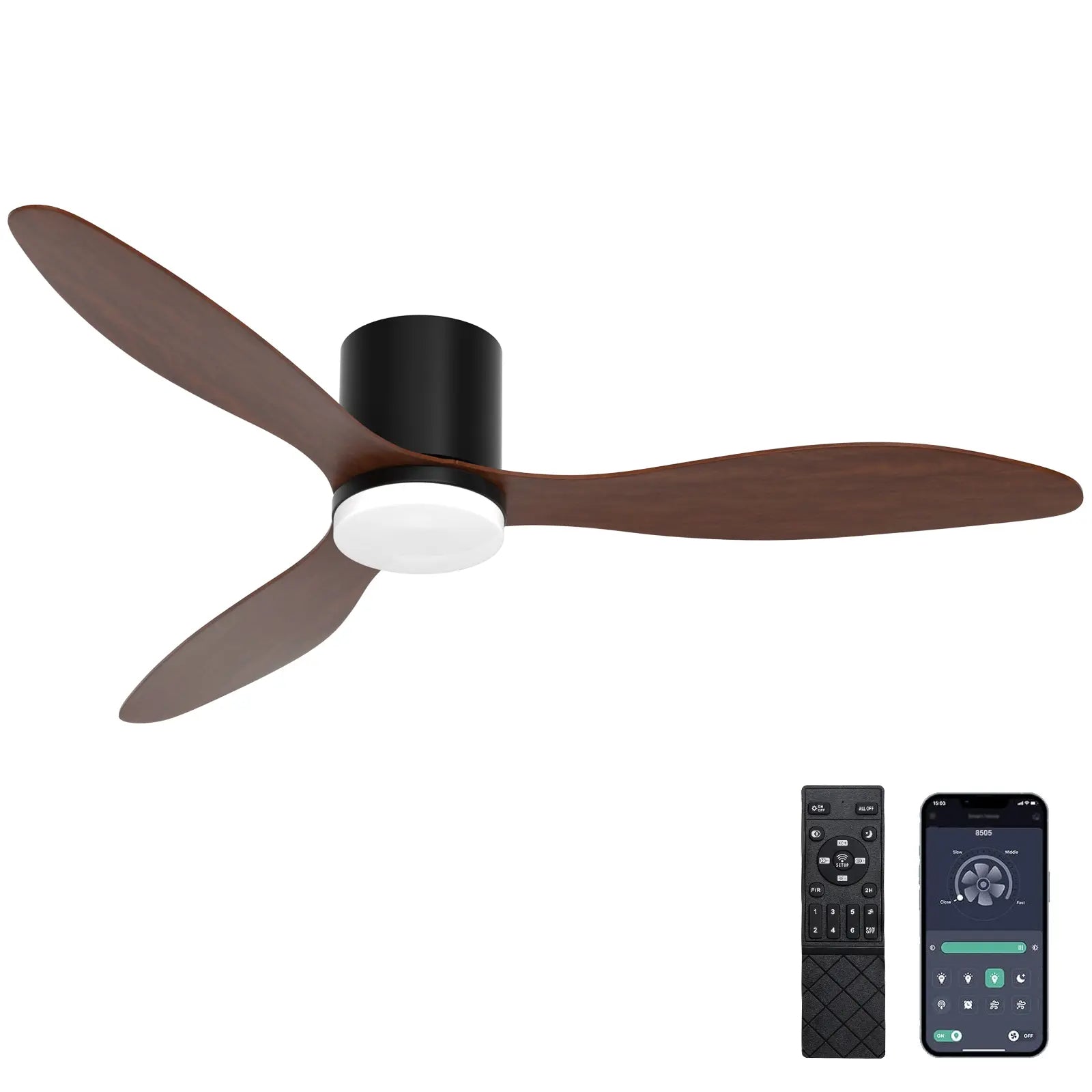 52-Inch Modern Ceiling Fan with Light – Remote & App Control, 6-Speed Reversible DC Motor