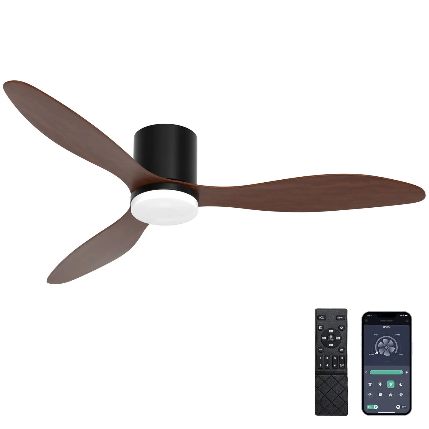 52-Inch Modern Ceiling Fan with Light – Remote & App Control, 6-Speed Reversible DC Motor