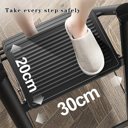 4-Step Ultra-Slim Folding Ladder, 2" Thick Carbon Steel Step Stool with Wide Anti-Slip Pedals, 330 lbs Capacity (Black)