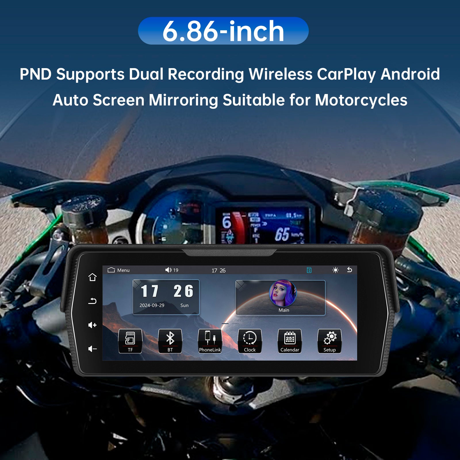 6.86-inch PND Supports Dual Recording Wireless CarPlay Android for Motorcycles