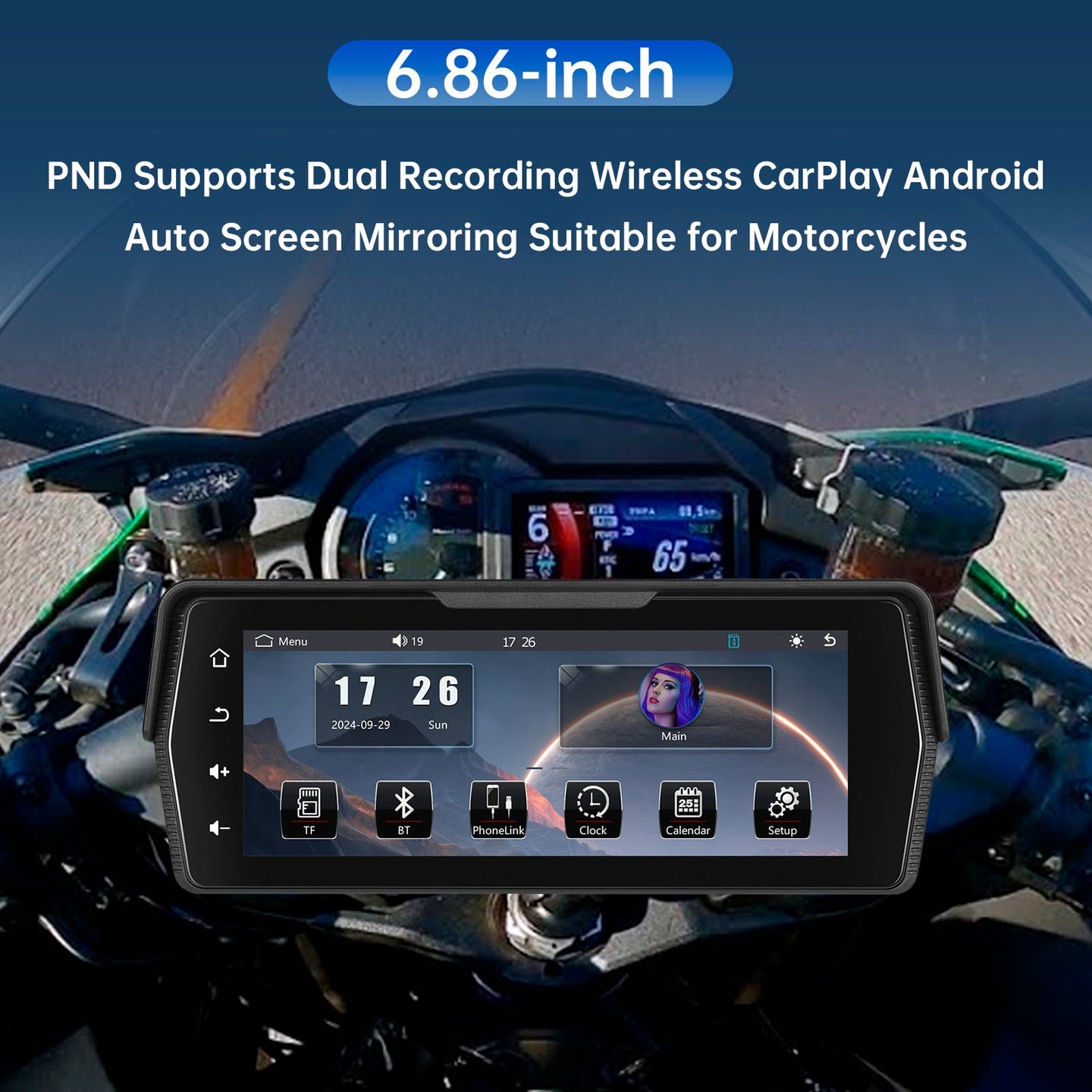 6.86-inch PND Supports Dual Recording Wireless CarPlay Android for Motorcycles