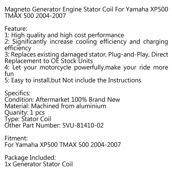 2004-2007 Yamaha XP500 TMAX 500 Generator Stator Coil 5VU-81410-02
