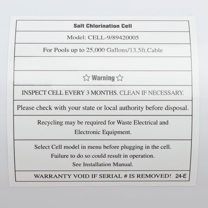 W3T-Cell-9 Replacement Salt Chlorination Cell, 25,000 Gallon TurboCell for Hayward AquaRite & ProLogic Systems